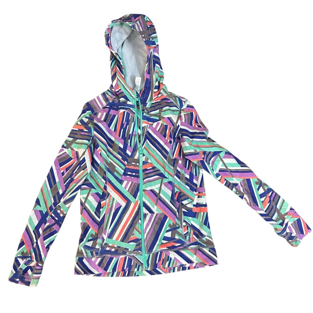 Athleta Girl Fleece Lined Hoodie Sweatshirt Size 14 Full Zip Geometric Jacket
